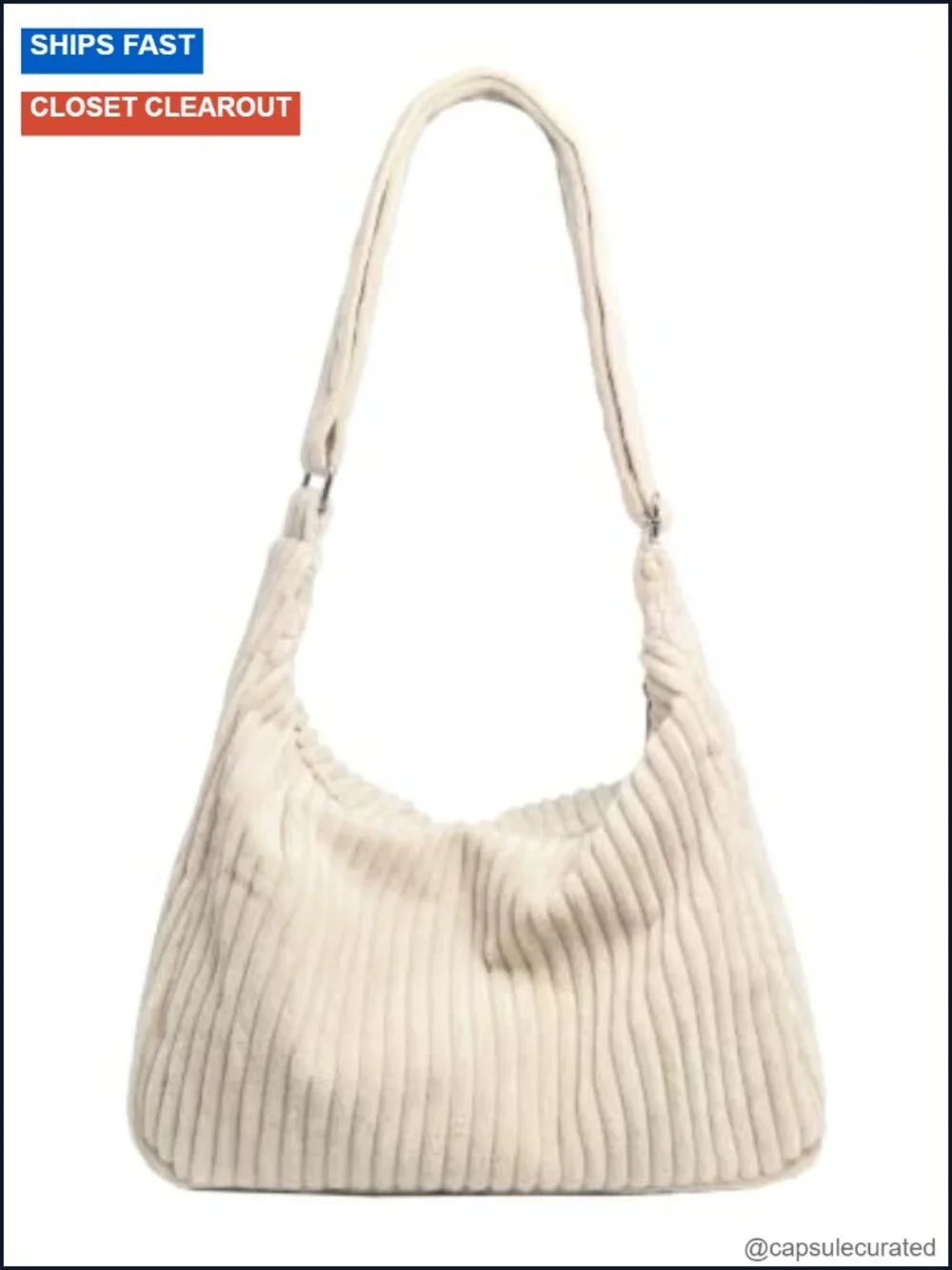 Corduroy Hobo Bag - Adjustable Strap Shoulder Crossbody Purse Tote